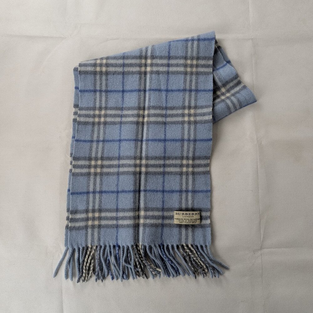 Burberry London Classic Nova Check 90% Merino Wool & 10% Cashmere Blue Scarf